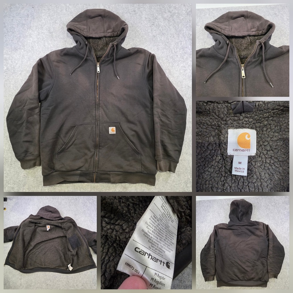 Carhartt Hoodie Mens Medium Black Sherpa Lined Heavyweight Full Zip Sweatshirt